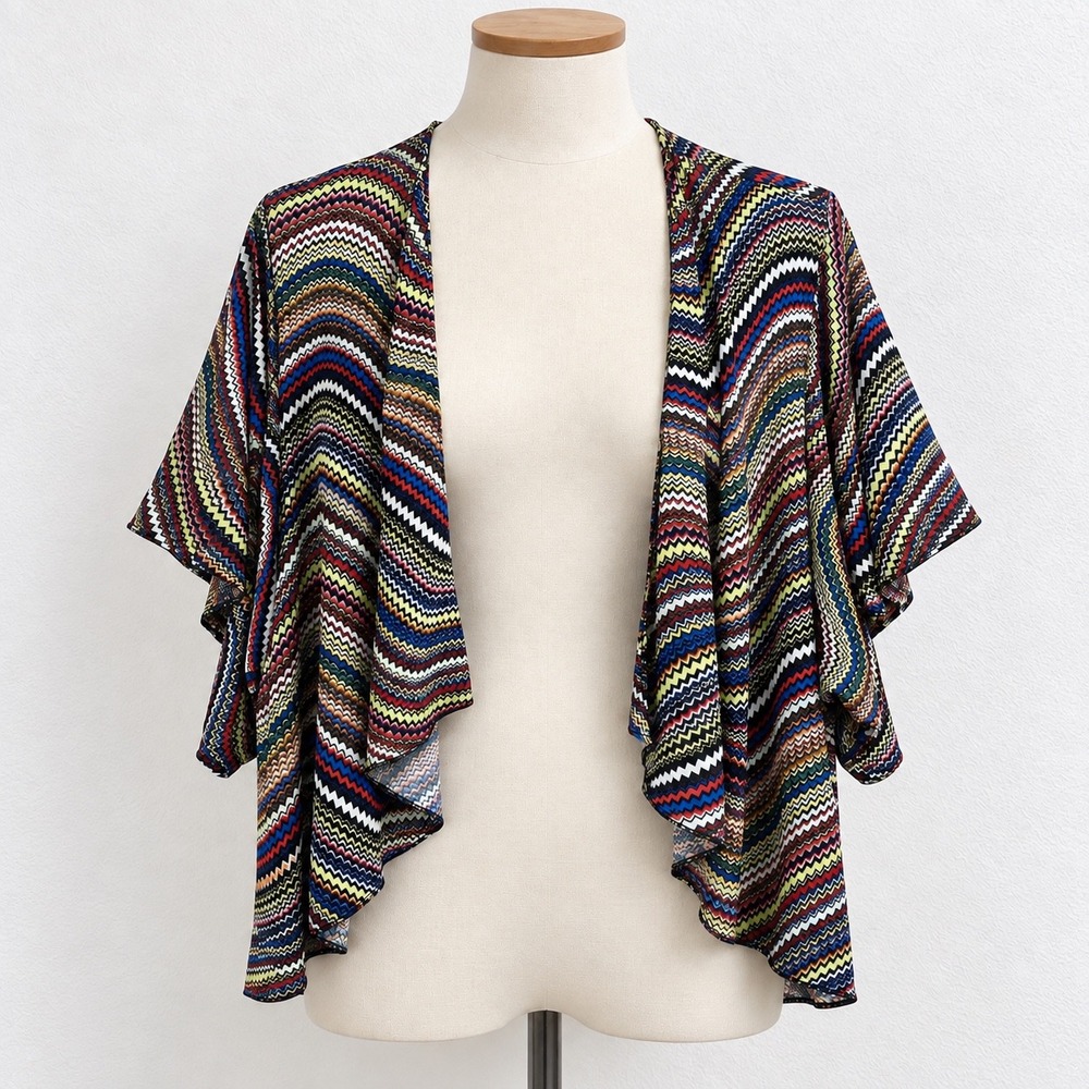 Harmony Petite Large Chevron Zigzag Open Front Cardigan Multi Color Rainbow Top